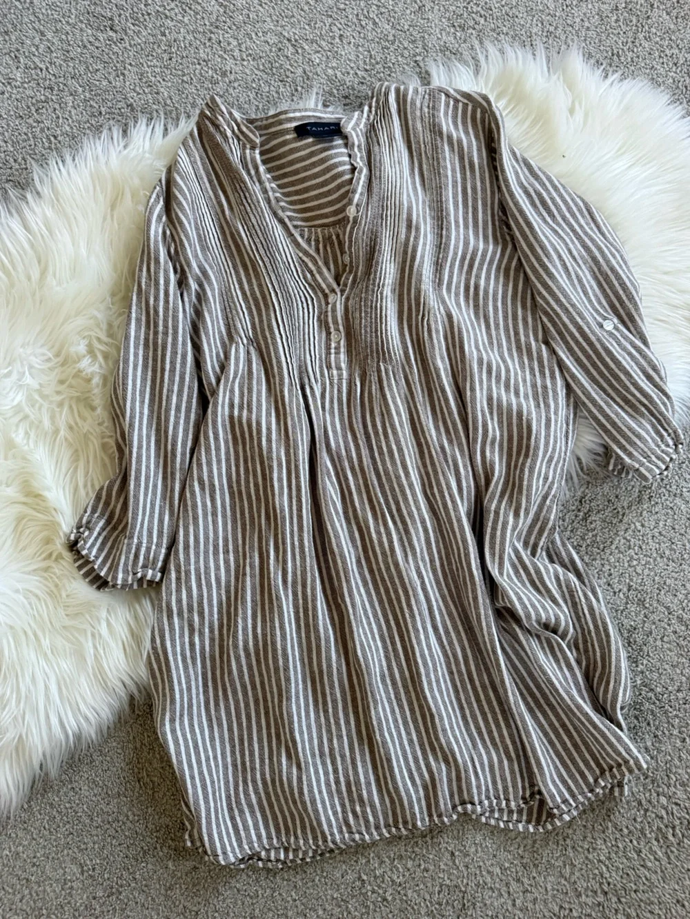 Tahari Brown & White Striped Tunic/Dress - Picture 1 of 1
